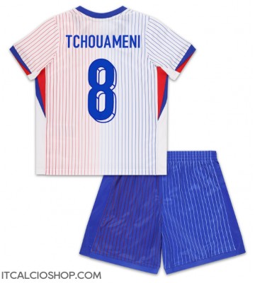 Francia Aurelien Tchouameni #8 Seconda Maglia Bambino Europei 2024 Manica Corta (+ Pantaloni corti)